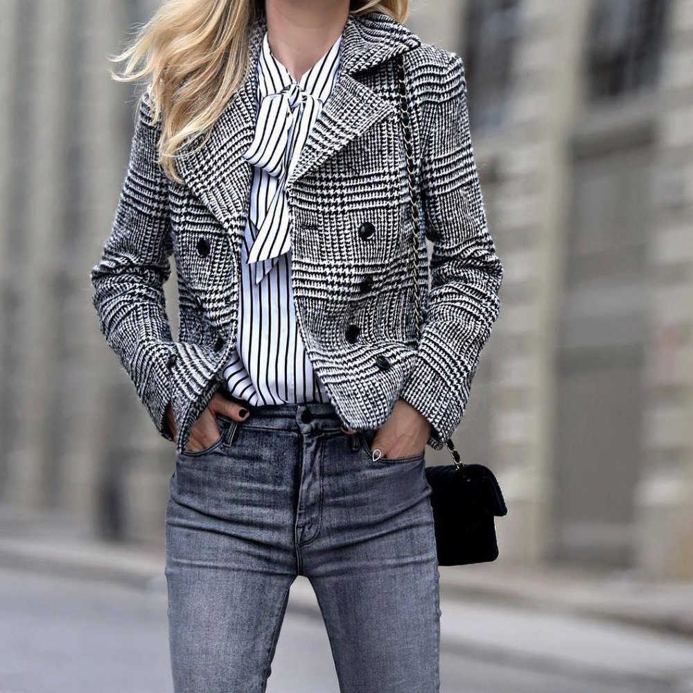 Banana Republic Houndstooth Double Breasted Wool Jacket Black White Size 10 Tall - Picture 1 of 12